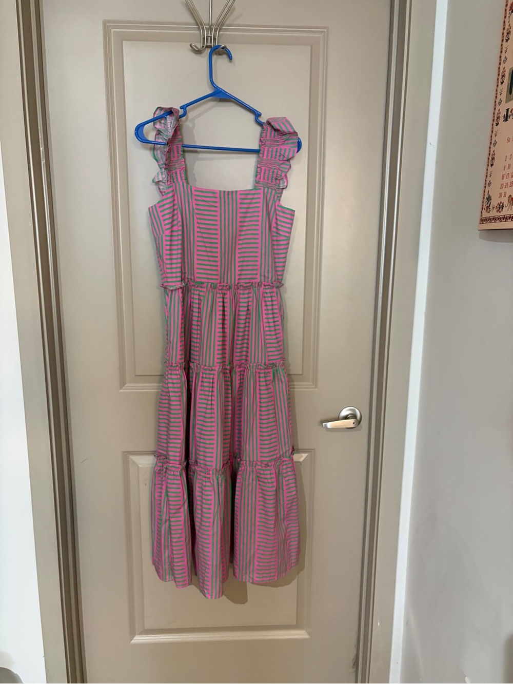 Striped Pink and Green Tiered Sundress with Ruffle Straps